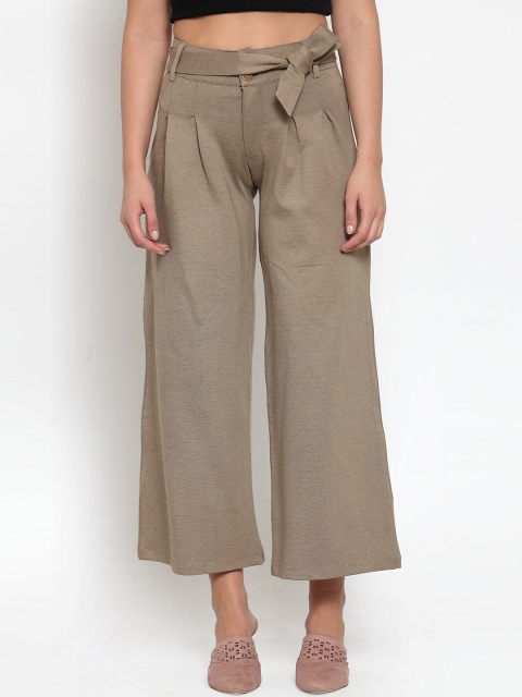 

armure Women Beige Pleated Parallel Trousers