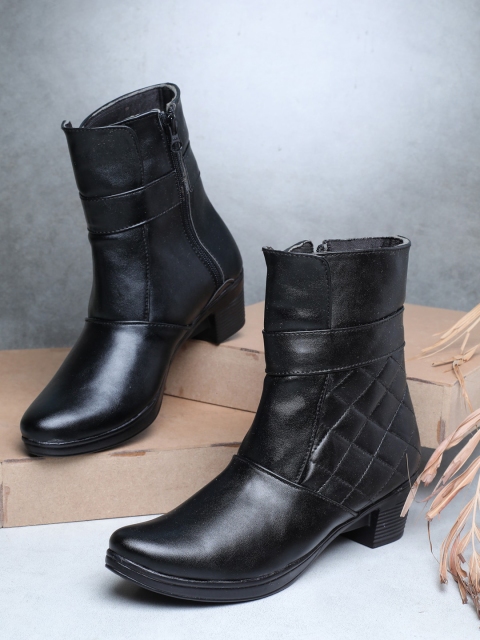 

LONDON STEPS Black Textured Block Heeled Boots