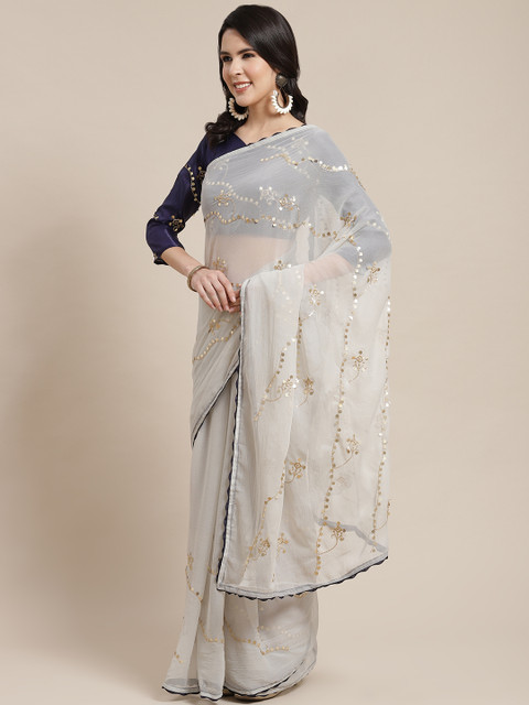 

Kalista Off White Embellished Sequinned Saree