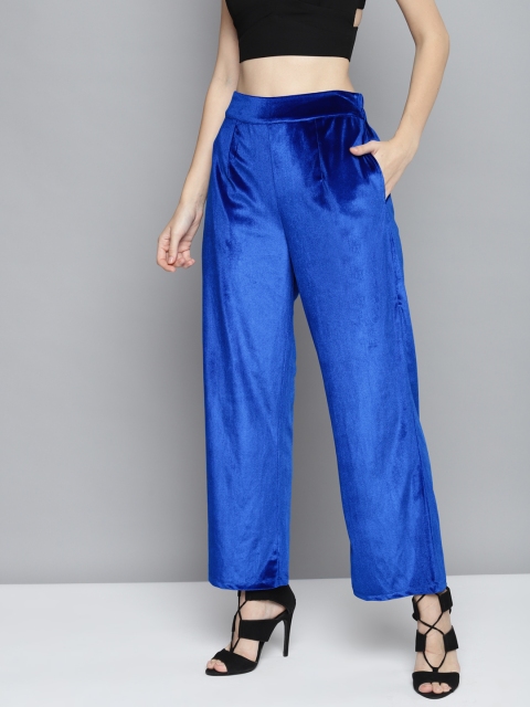 

SASSAFRAS Women Blue High-Rise Velvet Trousers