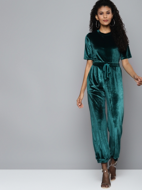 

SASSAFRAS Emerald Green Velvet Jumpsuit