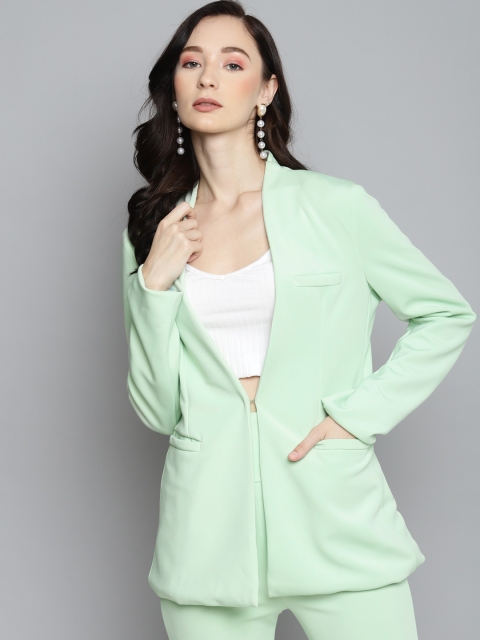 

SASSAFRAS Women Mint Green Scuba Regular Blazer