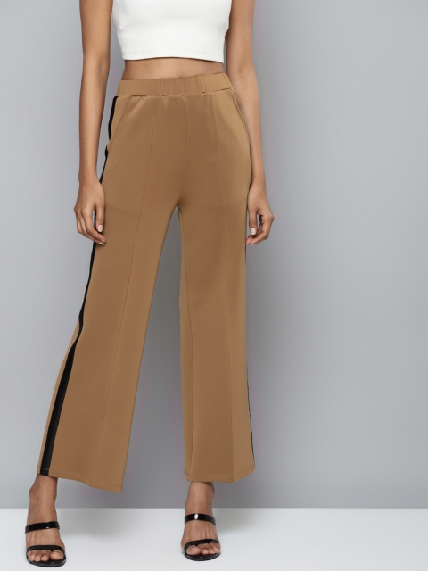 

SASSAFRAS Women Brown Side Tape High-Rise Trousers