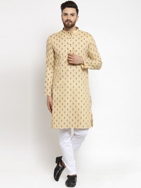

RG DESIGNERS Men Cream-Coloured Printed Regular Kurta with Pyjamas