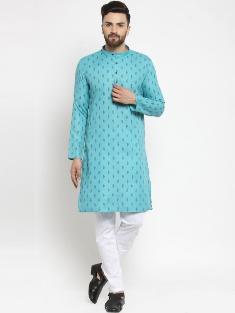 

RG DESIGNERS Men Blue Ethnic Motifs Printed Regular Kurta with Pyjamas