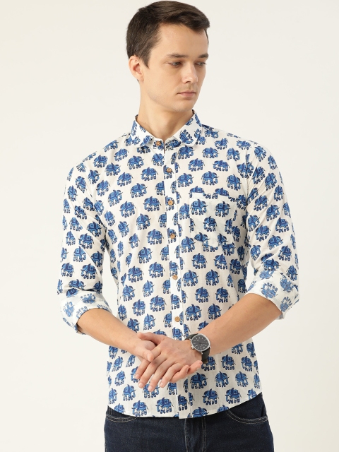

FERANOID Men White Opaque Printed Cotton Casual Shirt