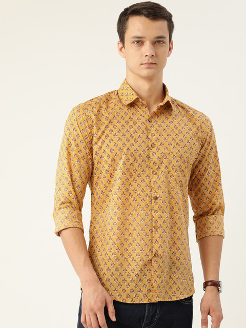 

FERANOID Men Mustard Opaque Printed Cotton Casual Shirt