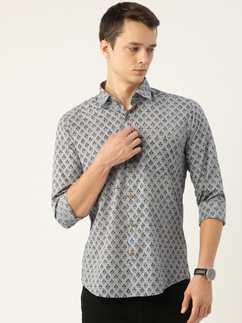 

FERANOID Men Grey Opaque Printed Cotton Casual Shirt