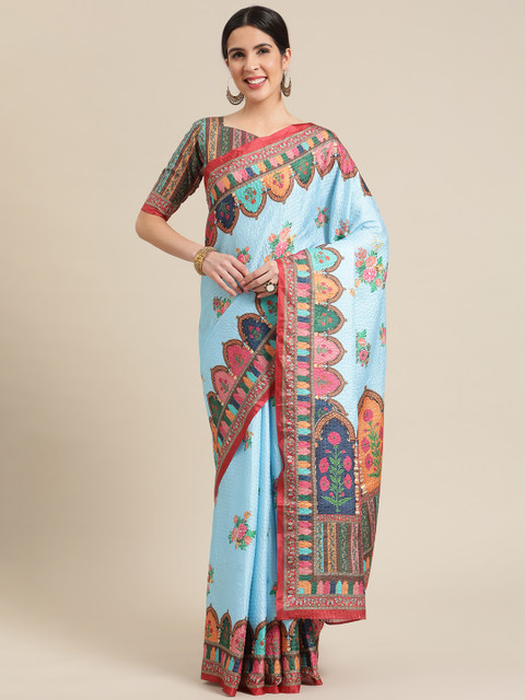 

Mitera Blue Silk Blend Saree