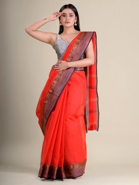 

Mitera Red & Beige Woven Design Zari Pure Cotton Taant Handloom Saree