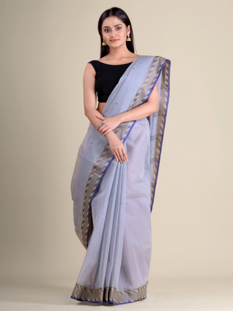 

Mitera Grey Woven Design Zari Pure Cotton Taant Handloom Saree
