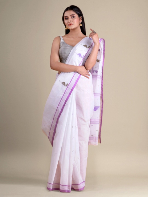 

Mitera White & Purple Woven Design Pure Cotton Taant Handloom Saree