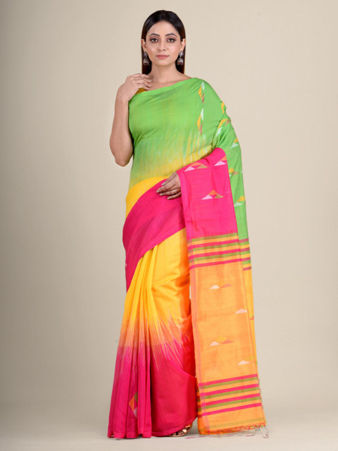 

Mitera Green & Pink Pure Cotton Handloom Saree