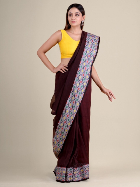 

Mitera Brown & White Pure Cotton Handloom Saree