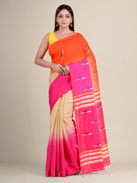 

Mitera Orange & Beige Pure Cotton Handloom Saree