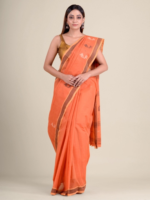 

Mitera Orange & Grey Zari Pure Cotton Taant Handloom Saree