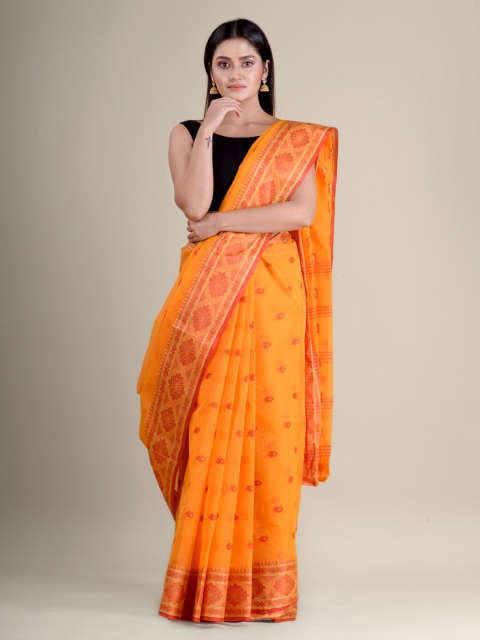 

Mitera Yellow & Red Ethnic Motifs Pure Cotton Taant Handloom Saree