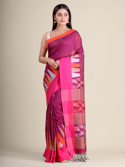 

Mitera Magenta & Orange Pure Cotton Handloom Saree
