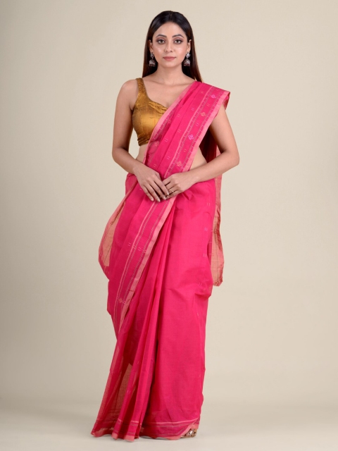 

Mitera Pink & Gold-Toned Floral Pure Cotton Taant Handloom Saree