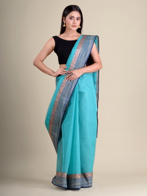

Mitera Blue & Beige Woven Design Pure Cotton Taant Handloom Saree