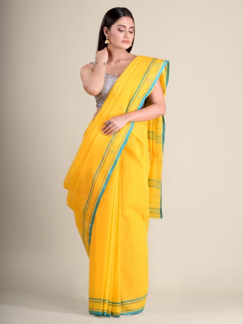 

Mitera Yellow & Blue Woven Design Pure Cotton Taant Handloom Saree