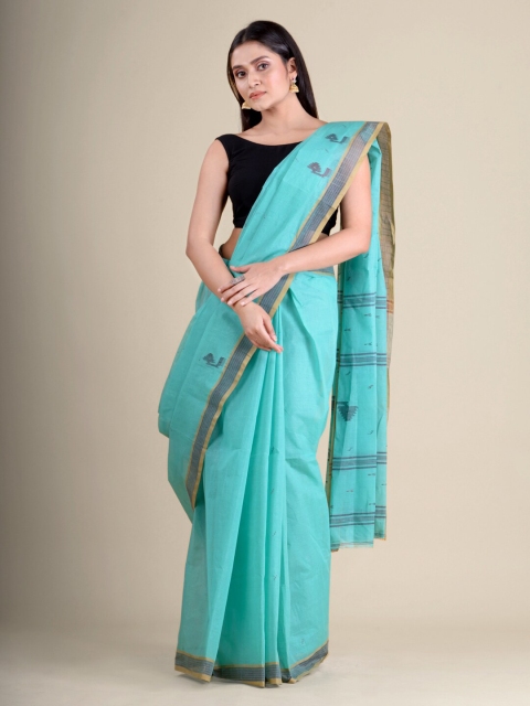 

Mitera Sea Green Woven Design Pure Cotton Taant Handloom Saree