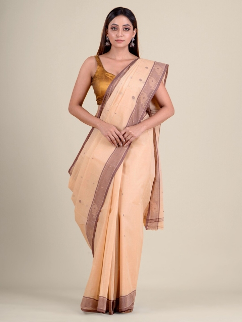 

Mitera Beige & Brown Woven Design Pure Cotton Taant Handloom Saree