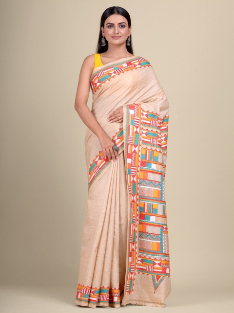 

Mitera Beige & Red Pure Silk Handloom Saree