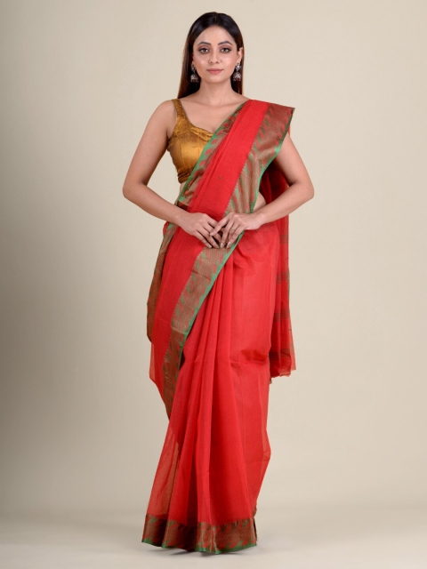 

Mitera Red & Green Woven Design Pure Cotton Taant Handloom Saree