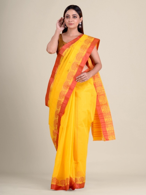 

Mitera Yellow & Red Pure Cotton Taant Saree