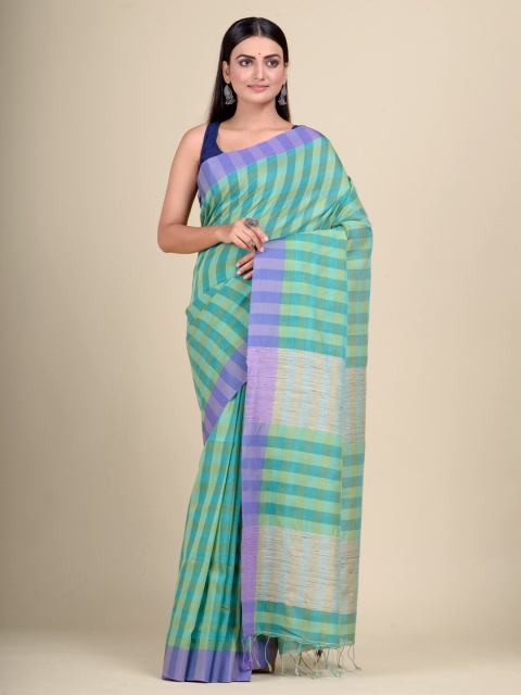

Mitera Green & Beige Striped Pure Cotton Handloom Saree