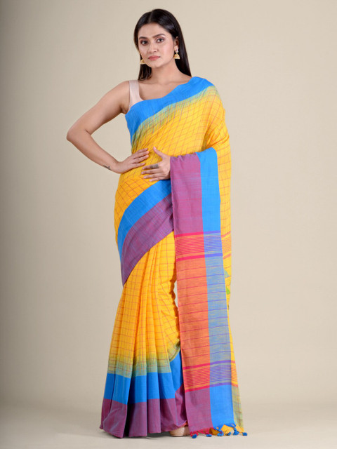 

Mitera Yellow & Blue Pure Cotton Handloom Saree