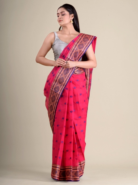 

Mitera Pink & Blue Pure Cotton Handloom Taant Saree