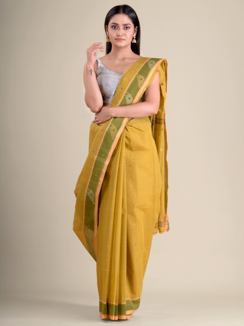

Mitera Mustard & Green Woven Design Pure Cotton Handloom Taant Saree