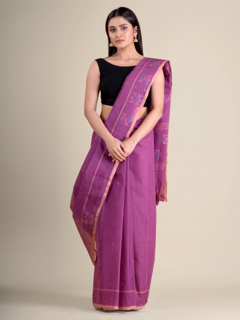 

Mitera Magenta & Blue Woven Design Pure Cotton Handloom Taant Saree