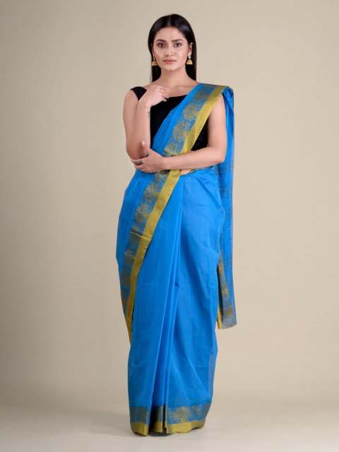 

Mitera Blue & Gold-Toned Woven Design Pure Cotton Handloom Taant Saree
