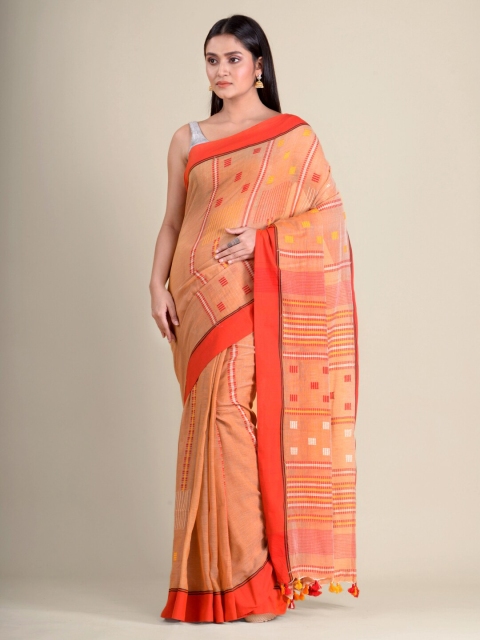 

Mitera Beige & Orange Woven Design Pure Cotton Handloom Saree