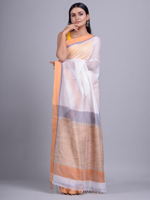 

Mitera White & Orange Silk Cotton Handloom Saree
