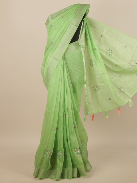 

Pothys Green & Grey Floral Embroidered Saree