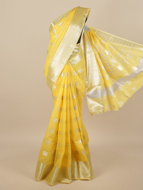 

Pothys Yellow & Silver-Toned Woven Design Saree