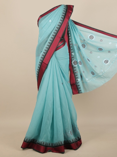 

Pothys Blue & Maroon Ethnic Motifs Embroidered Saree