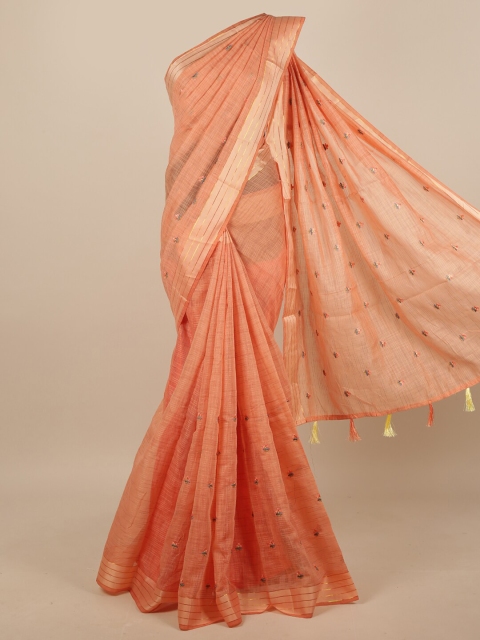 

Pothys Peach-Coloured & Gold-Toned Floral Saree