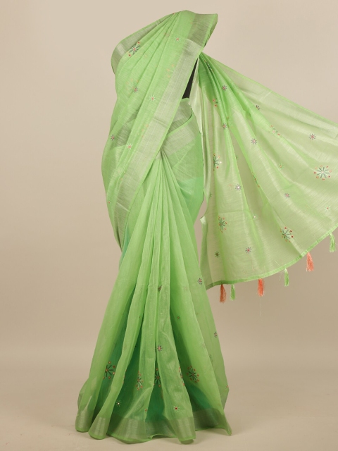 

Pothys Green & Gold-Toned Floral Saree