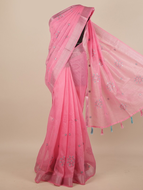 

Pothys Pink & Silver-Toned Floral Saree