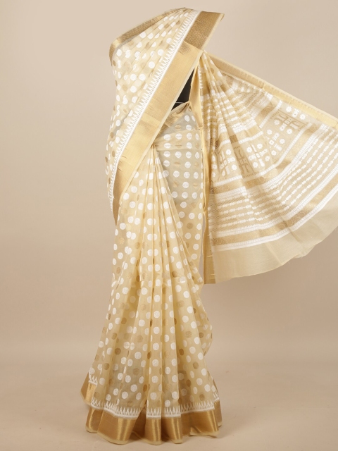 

Pothys Cream-Coloured & Gold-Toned Saree