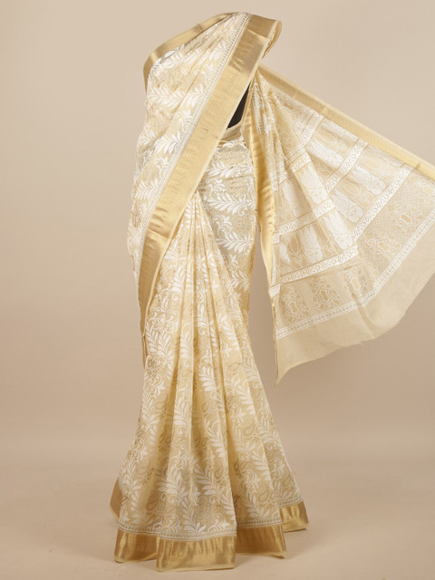 

Pothys Cream-Coloured & White Floral Saree