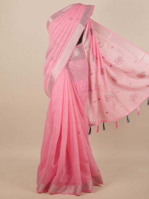 

Pothys Pink & Gold-Toned Floral Embroidered Saree