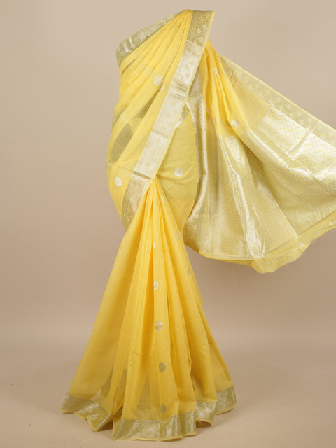 

Pothys Yellow & Gold-Toned Ethnic Motifs Zari Saree