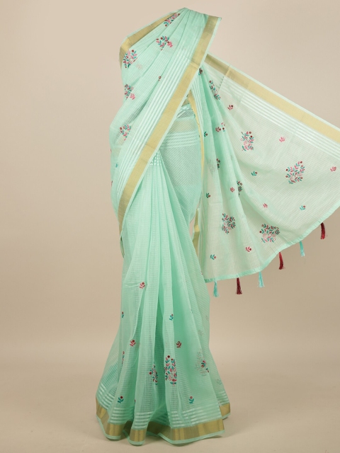 

Pothys Green & Gold-Toned Floral Embroidered Saree