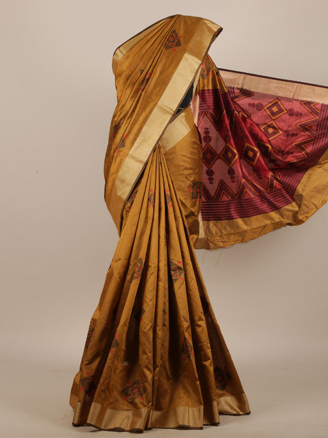 

Pothys Mustard & Gold-Toned Ethnic Motifs Jute Silk Saree